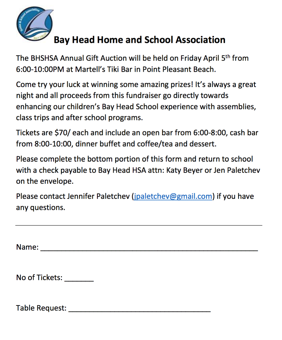 Gift Auction Ticket Form